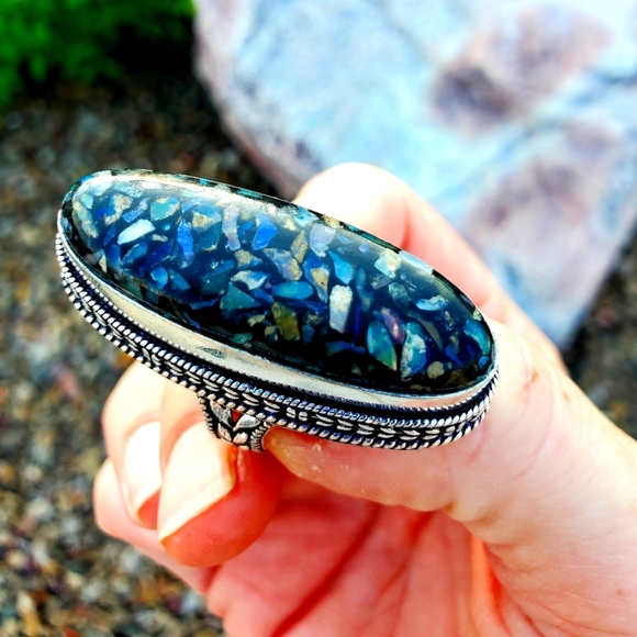 New Amazing Copper Ethiopian Opal 925 Silver Statement Ring. - Picture 2 of 16